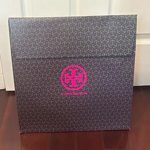 Tory Burch Pink and Green Patterned Large Gift Bag 16”/16”